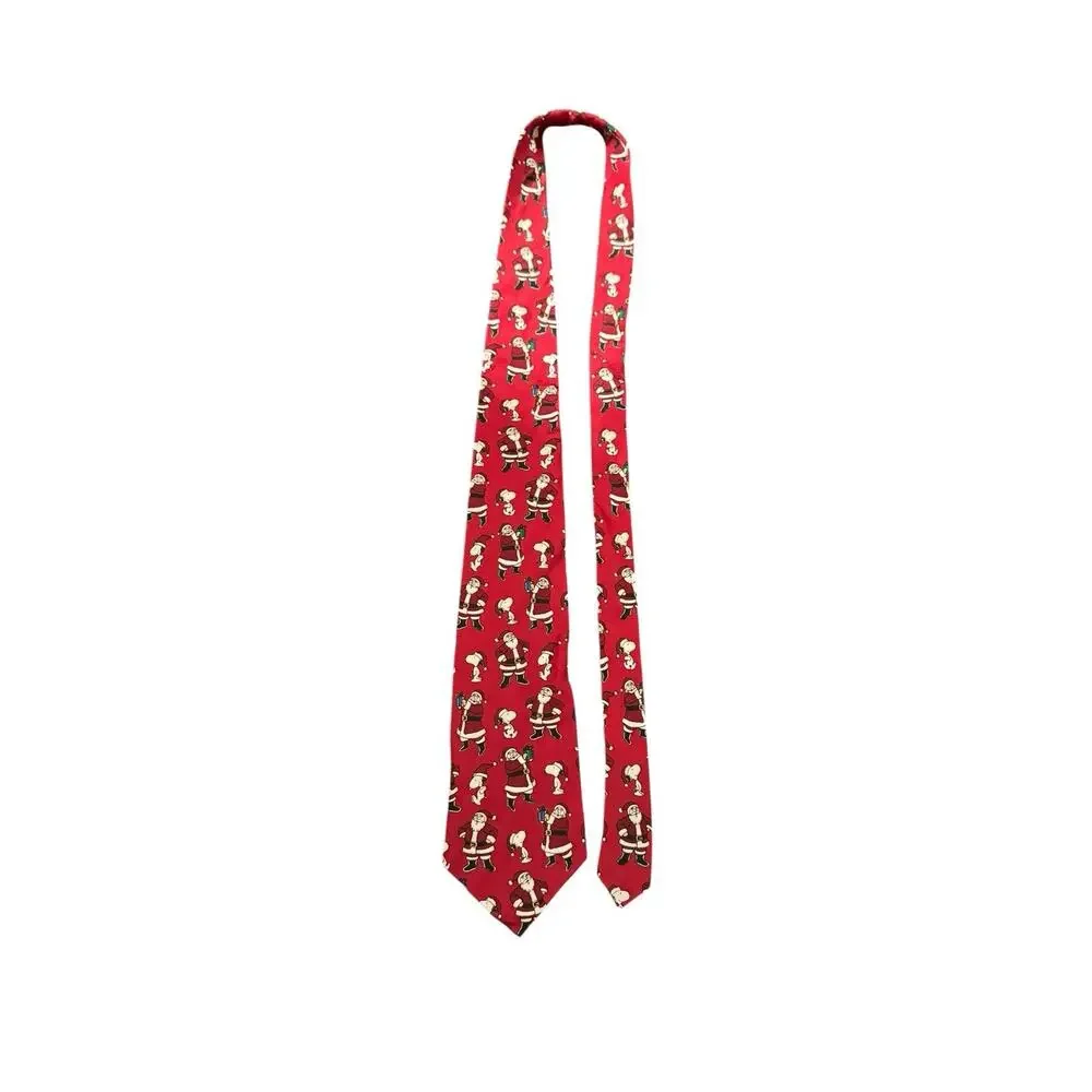 Peanuts Hang’n With Santa Claus Snoopy Cartoon Vintage Novelty Necktie Silk